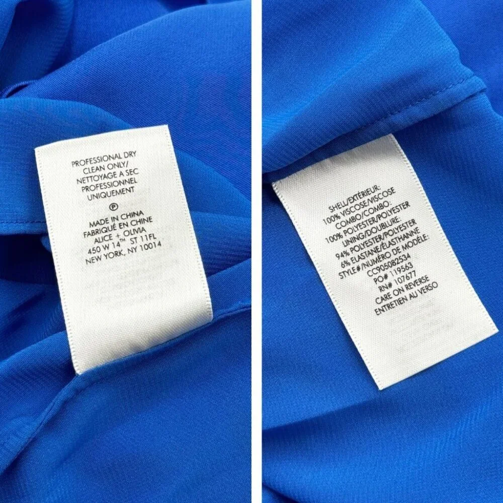 🆕 ALICE + OLIVIA 🧿 NWT Alita Spaghetti Strap Drape Asymmetrical Dress Blue Sz4 - Picture 16 of 16